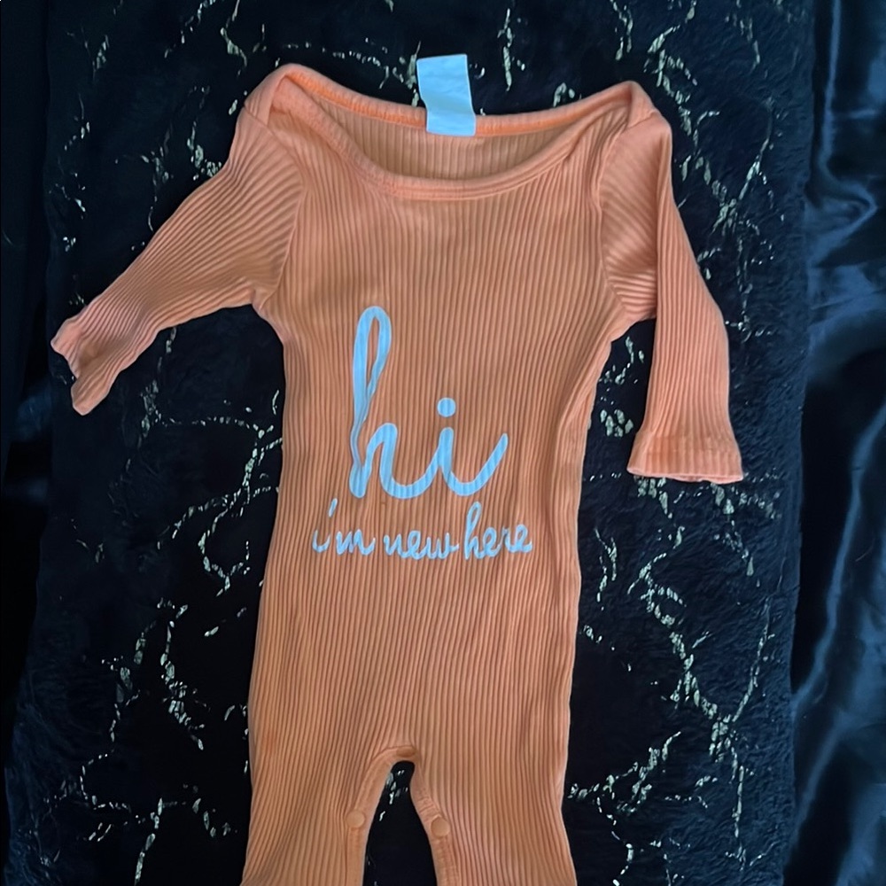 Orange Baby One Piece - 'Hi I'm New Here'